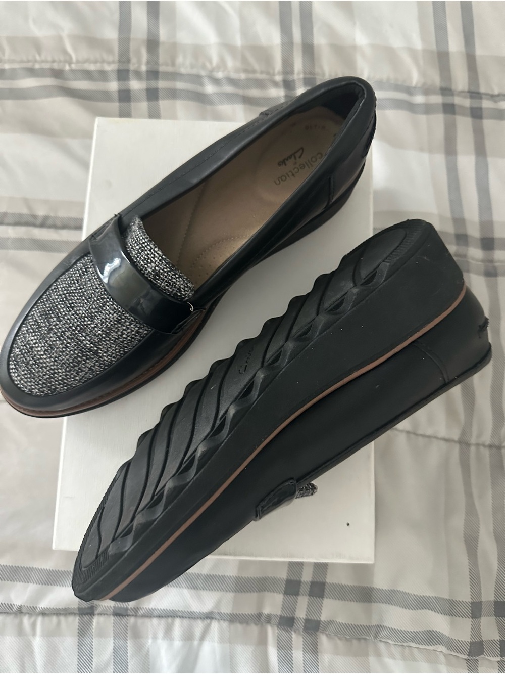 Clarks Black & Gray Tweed Penny Loafers - Picture 3 of 6